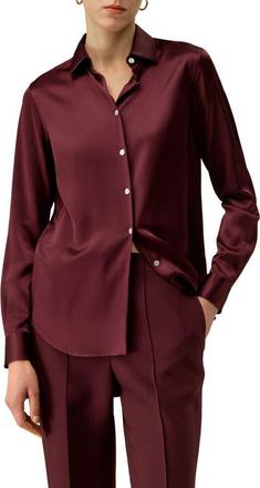 LilySilk Timeless Silk Charmeuse Shirt in Pinot Noir at Nordstrom, Size X-Small