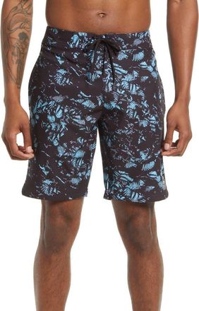 Travis Mathew Mens Inaminit Leaf Print Swim Trunks in Black at Nordstrom Rack, Size 30