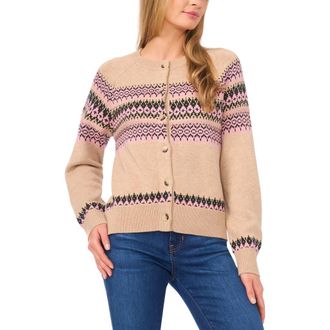 CeCe by Cynthia Steffe Fair Isle Stripe Cardigan in Biscuit Heather at Nordstrom, Size X-Small