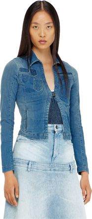 Diesel One-button denim shirt with patch effects - Tops - Woman - Blue