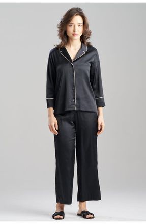 Natori Satin Essentials Notch Pj Set in Black at Nordstrom, Size X-Small