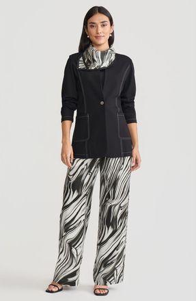 Misook Tailored LuxeStretch Ponte Single Button Blazer in Biscotti/black at Nordstrom, Size Xx-Large