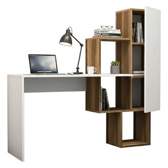Dmora Escritorio Giedi, Escritorio Multiusos, Mesa De Oficina Para Pc, El Plan De Trabajo, 145x45h75 Cm, Nogal Y Blanco, Con Embalaje Reforzado - Dmora