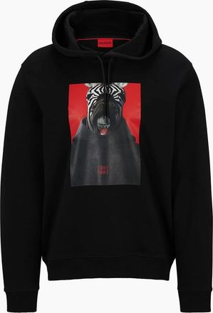 HUGO BOSS Mens Graphic Hooded Neck Long Sleeve Sweatshirt - Black - Size: 38