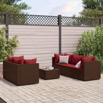vidaXL Vidaxl - Set Muebles De Jard&iacute;n 6 Piezas Y Cojines Rat&aacute;n Sint&eacute;tico Marr&oacute;n