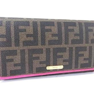 Fendi Zucca Brown Pink Pvc Leather Long Wallet (Bi-Fold) (Pre-Owned)