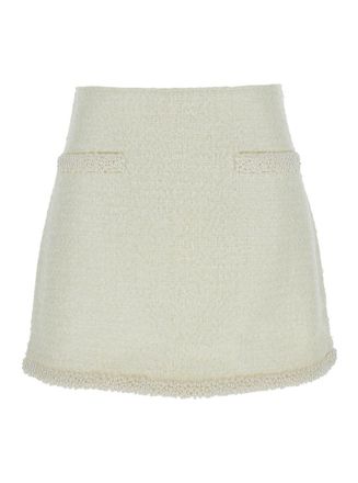 Self Portrait Whiteminiskirt With Faux-Pearls Embellishments In Tech Fabric Woman