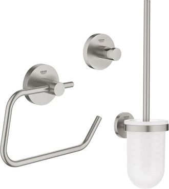 GROHE Essentials Toilet accessoireset 3-delig met toiletborstelhouder, handdoekhaak en toiletrolhouder zonder klep super steel