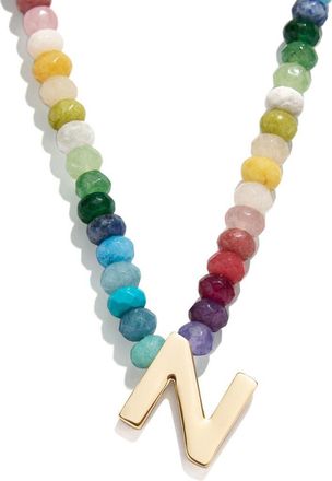 BaubleBar Rainbow Beaded Initial Pendant Necklace in Rainbow Multi - N at Nordstrom