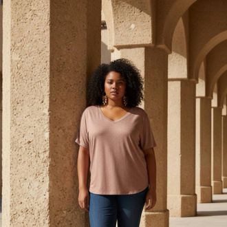 Ideology Classic Short Sleeve V-Neck Top In Tan