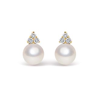House of Brilliance 10K Yellow Gold Birthstone and Diamond Trio Stud Earrings