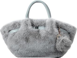 Generic Womens Plush Bags Plush Bag Bucket Handbag Folded Ball Shoulder Crossbody Small Size Polyester Lining Magnetic(Blue)