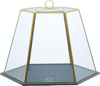 Kitchen Craft Artesa C&uacute;pula Geom&eacute;trica De Cristal Para Pasteles Y Quesos Con Bandeja De Pizarra, 31 X 27.5 X 25 Cm, 12 X 11 X 10 Pulgadas, Acabado En Lat&oacute;n
