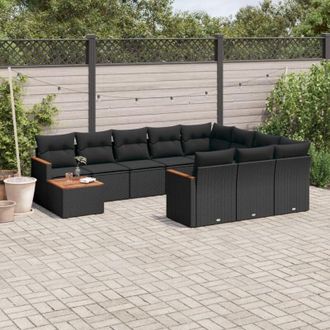 vidaXL Set De Sof&aacute;s De Jard&iacute;n 11 Pzas Y Cojines Rat&aacute;n Sint&eacute;tico Negro Vidaxl