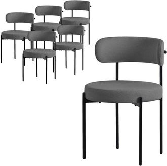 ML Design Ml-design Set 6x Sillas De Comedor En Tejido Teddy Gris Con Respaldo Alto Asiento De Polipiel Tapizado Con Patas De Metal Negro Sill&oacute;n Dise&ntilde;o Ergon&oacute;mi