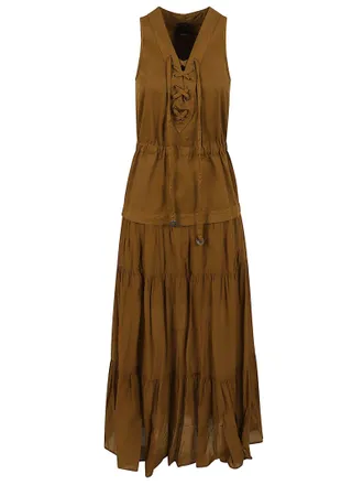 Pinko Boho-Chic Long Dress with Corsetry-Inspired Detailing