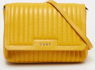 DKNY Dkny Yellow Pinstripe Quilted Leather Small Gansevoort Flap Shoulder Bag