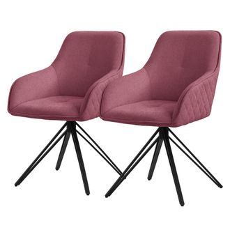 ML Design Ml-design 2x Sillas De Comedor Giratorias Con Respaldo Y Reposabrazos, Asiento Rosa Antiguo De Tela Tejida Tapizado Con Patas De Metal Sill&oacute;n Dise&ntilde;o E