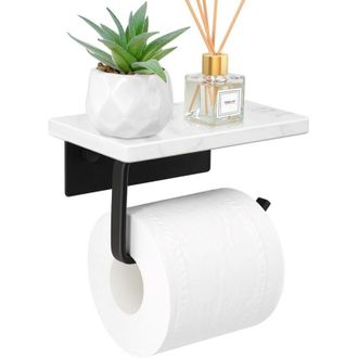 OEM Soporte Para Papel Higi&eacute;nico - Estante De M&aacute;rmol Natural - Soporte De Pared De Acero Inoxidable Negro Mate - Para Rollo Grande - 1 Unidad