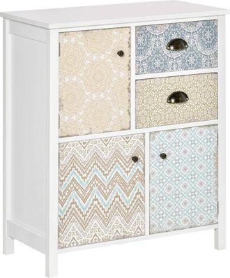 HOMCOM Homcom - cómoda con 2 cajones cómoda para dormitorio bohemio con 3 compartimentos diseño Anti-vuelco para salón pasillo 68x34x80 cm blanco