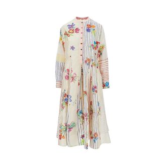 P&eacute;ro Printed cotton and silk midi dress Woman 36