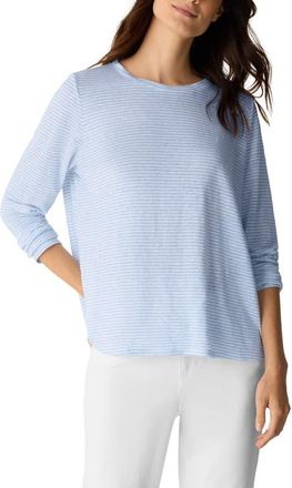 Eileen Fisher Stripe Organic Linen Long Sleeve T-Shirt in Skylt at Nordstrom, Size X-Large