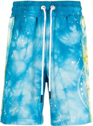 Palm Angels tie dye-print cotton track shorts - men - Cotton - L - Blue