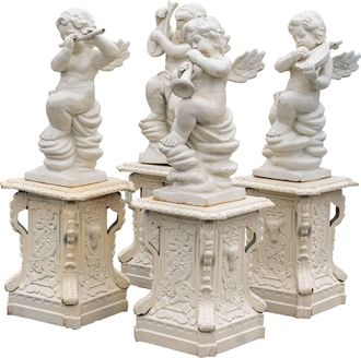 Biscottini International Biscottini - Set 4 Statue In Fusione Di Ghisa Finitura Bianca Anticata