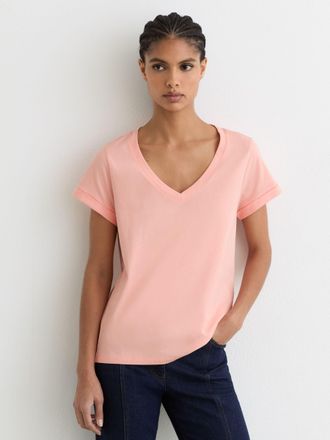 Reiss Pink Brushed-cotton V-neck T-shirt, XS