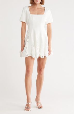 Milly Joy Short Sleeve Lace Godet Minidress in White at Nordstrom Rack, Size 10