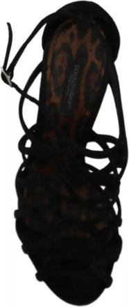 Dolce & Gabbana Black Suede Ankle Strap Stiletto Womens Shoes (Pre-Owned)