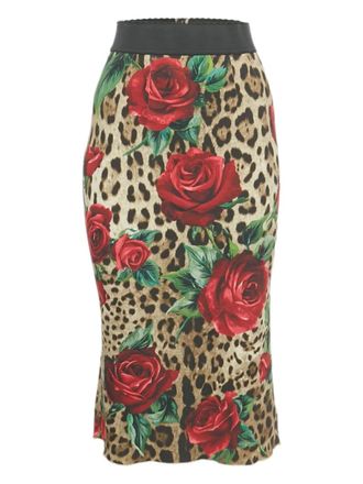 Dolce & Gabbana animal-print midi skirt - Brown