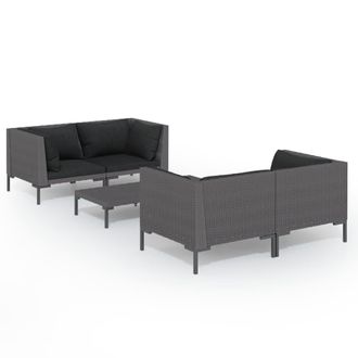 vidaXL Sof&aacute;s De Jard&iacute;n 5 Pzas Y Cojines Rat&aacute;n Sint&eacute;tico Gris Oscuro Vidaxl