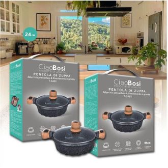 Trade Shop Trade Shop - Pentola Tegame Per Zuppa Rivestito Granito Con Coperchio Fondo Basso 24cm T-9480