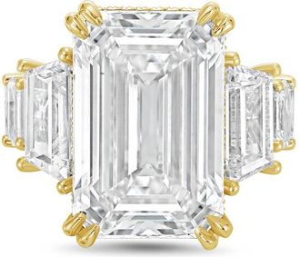 Diana M. Jewels 18kt Yellow gold Lab grown 12ct Emerald Cut Diamond hidden halo fashion ring