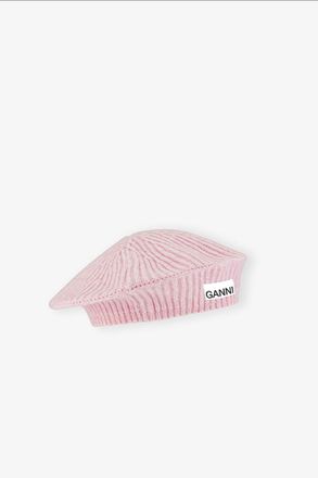 Ganni Purple Wool Rib Knit Beret