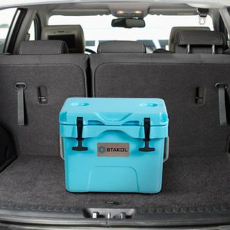 Costway 16 Quart 24-Can Capacity Portable Insulated Ice Cooler with 2 Cup Holders-Blue