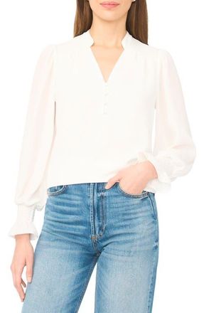 CeCe by Cynthia Steffe Half Placket Smocked Accent Top in New Ivory at Nordstrom, Size Xx-Small