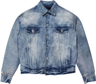 Purple logo-embossed denim jacket - men - pure cotton - M - Blue