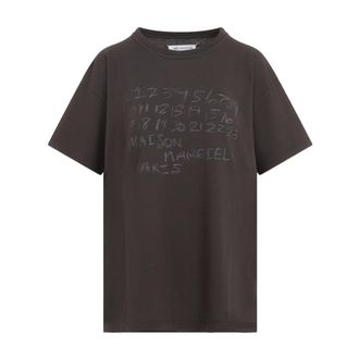 Maison Margiela T-Shirts, female, Brown, XS, Numerical Cotton T-shirt