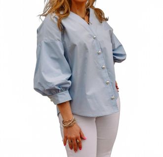 Karen Kane Puff Sleeve Top In Light Blue