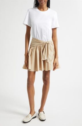 Cinq &agrave; Sept Leslie Mixed Media Dress in White/Khaki at Nordstrom, Size Xx-Small