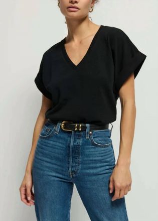 Nation Ltd Stevie Cuffed V-Neck Top In Jet Black