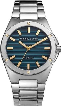Perry Ellis Solar Two-Tone Bracelet Watch, 41mm in Silver at Nordstrom Rack