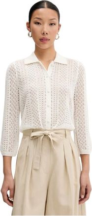 Vicolo Overhemden, Dames, Wit, L, Polyester, Openwork Button Cardigan