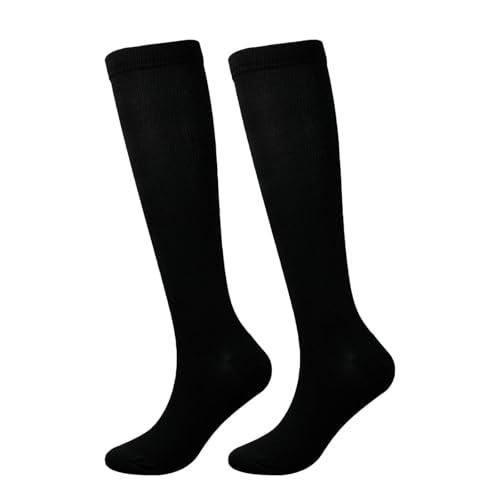 1 Paire De Chaussettes De Compression Hautes – Hommes Et Femmes – Côtes Fines, Noir – Pretty Legs