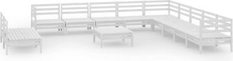 vidaXL Juego De Muebles De Jard&iacute;n 12 Piezas Madera Maciza Pino Blanco Vidaxl