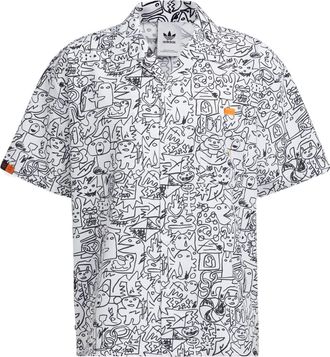 adidas originals SS22 Printing Full Print Casual Short Sleeve Shirt White HR6450