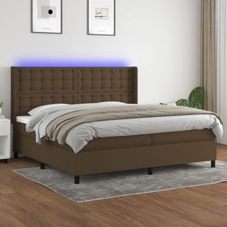 vidaXL Cama Box Spring Colch&oacute;n Luces Led Tela Marr&oacute;n Oscuro 200x200 Cm Vidaxl