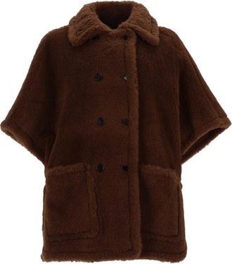 Max Mara Jassen, Dames, Bruin, ONE Size, Wol, Jacquard Wollen Poncho